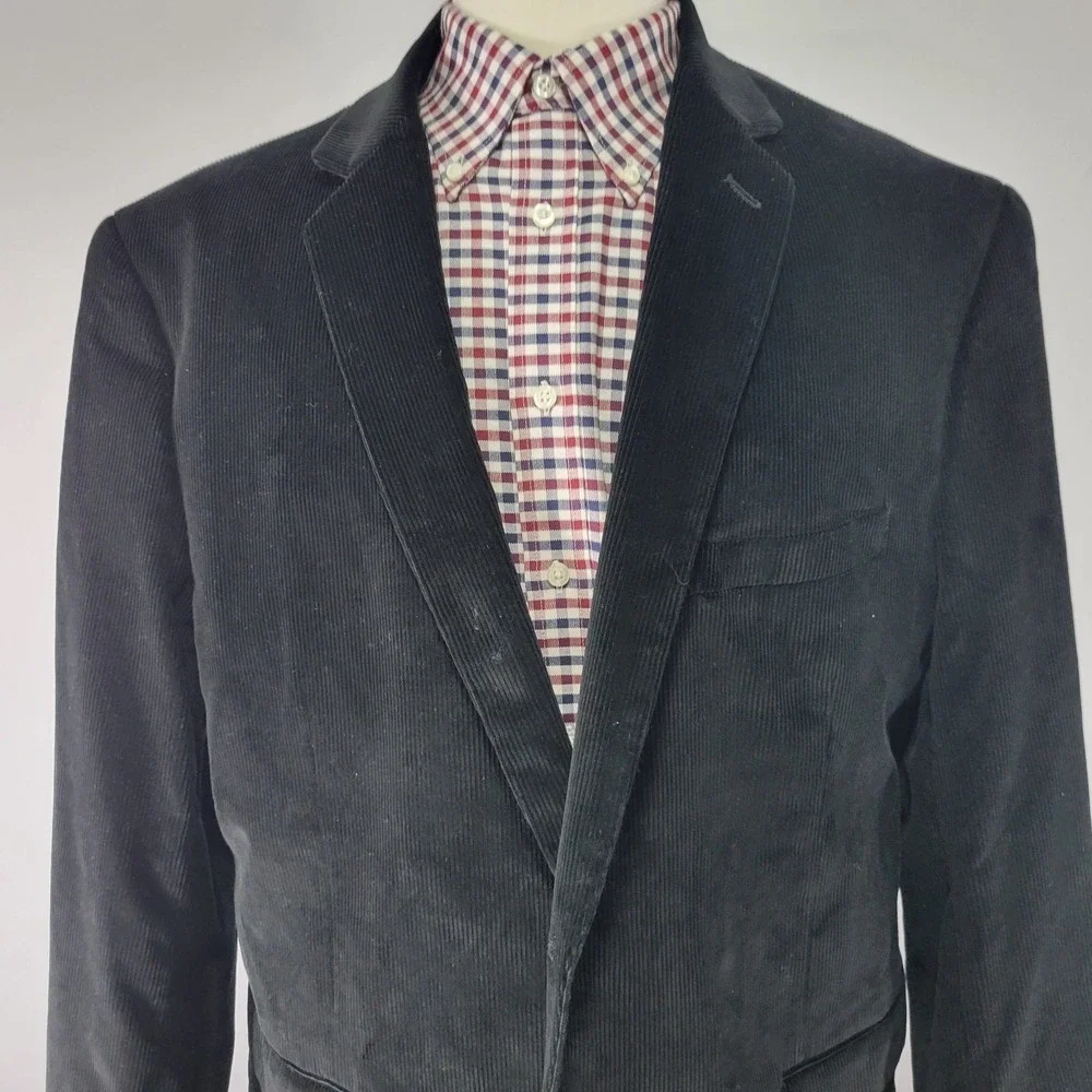 Saddlebred Men's Sport Coat Blazer‎ Two Button Black Corduroy Cotton Size 48L